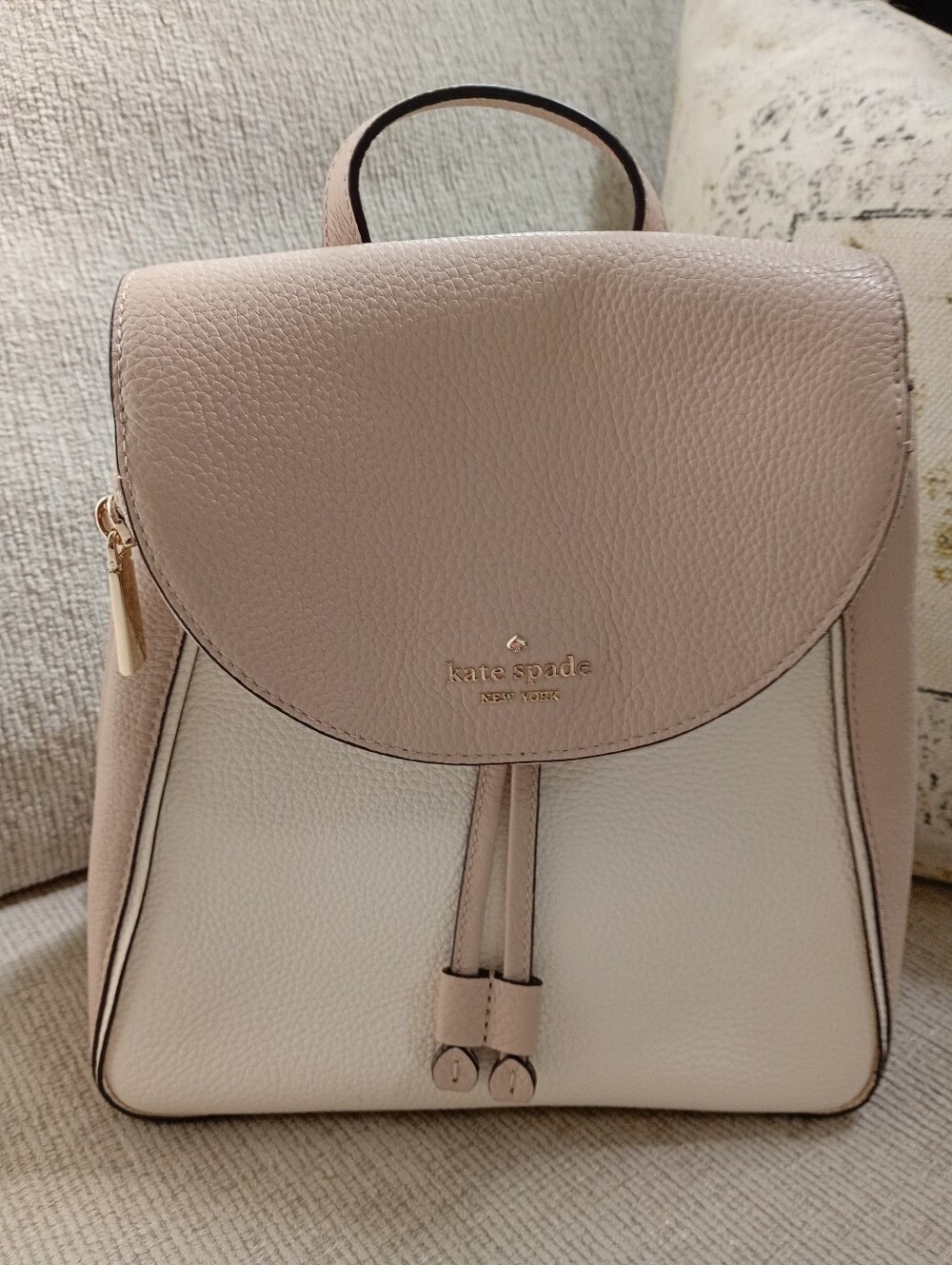 kate spade New York Warm Beige + Cream Leather Backpack
